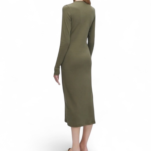 KOTN Long Sleeve Midi Dress in Olive M - Picture 2 of 6